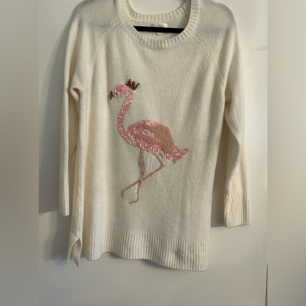 Lauren Conrad white sweater with flamingo graphic